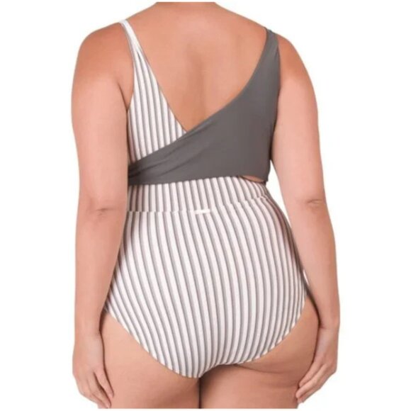 Raisins Curve NWT Bahia Rosalie Faux Wrap Striped One-Piece Swimsuit, Size 16W - Picture 2 of 5